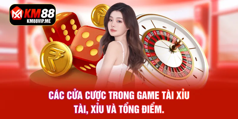 Các cửa cược trong game Tài Xỉu: Tài, Xỉu và Tổng điểm.